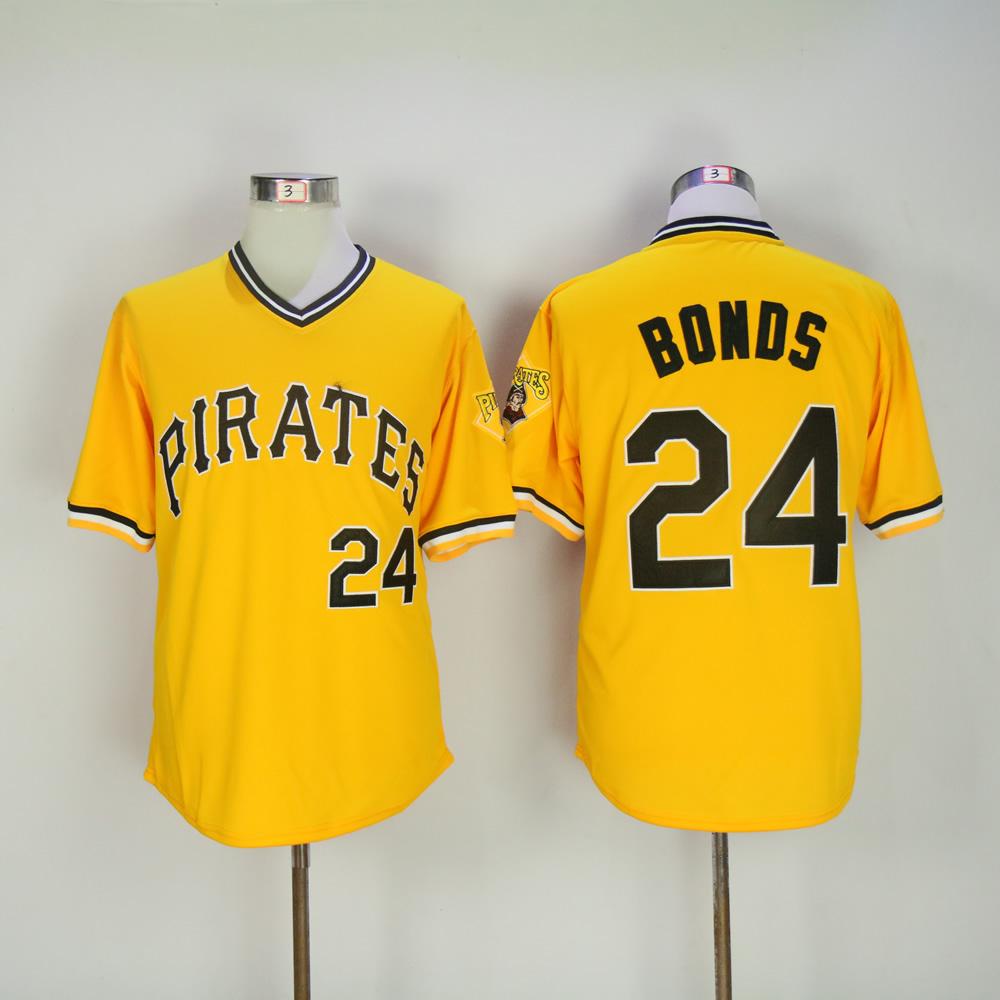 Men Pittsburgh Pirates #24 Bonds Yellow Throwback MLB Jerseys->pittsburgh pirates->MLB Jersey